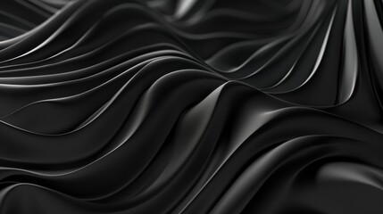 Poster - Abstract texture dark black gray grey background banner panorama long with 3d geometric waving waves curves gradient shapes for website, business, print design template paper pattern illustration