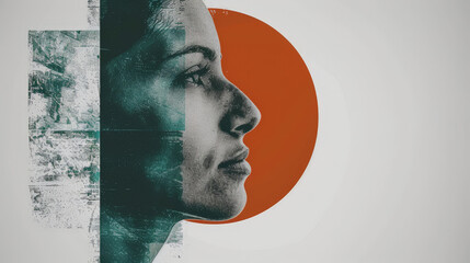 Poster - A womans face is shown in close-up, with the sun shining brightly in the background. The womans features are illuminated by the warm light, creating a striking contrast against the sunny backdrop