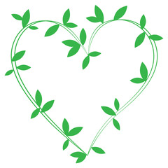 Wall Mural - Line heart frame and leaves, vector line art style on transparent background