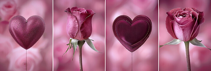 Canvas Print - delicate pink roses arranged in a heart shape, showcasing the natural beauty and elegance of the flowers