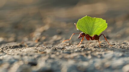Aufkleber - Leafcutter ant carrying a piece of a leaf, demonstrating its strength and teamwork.