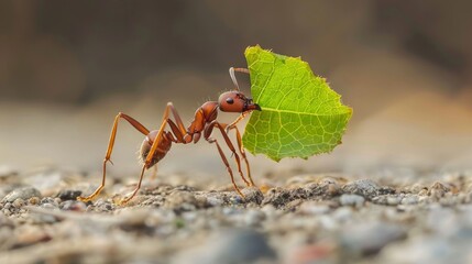 Poster - Leafcutter ant carrying a piece of a leaf, demonstrating its strength and teamwork.