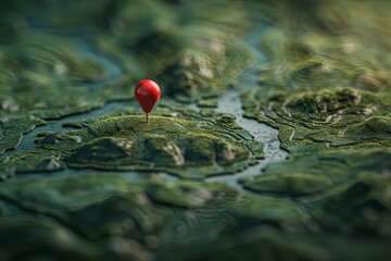 Wall Mural - Red pin marking a river on map