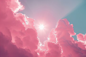 Sticker - Pink sky with clouds and sun shining through