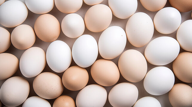 white and brown eggs piled on top of each other background