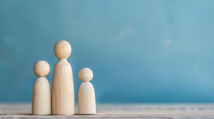 During family day people lovingly craft male and female wooden peg dolls against a serene blue backdrop embodying warmth happiness and the essence of life insurance