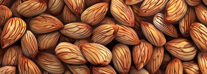 almonds closeup banner on a full background