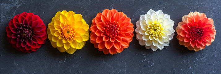 Poster -  Colorful Dahlia Flowers in a Row