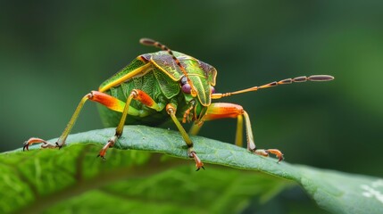 Poster - Shield bug sitting on a leaf, displaying its distinctive shape and colors.