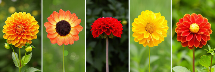Poster - vibrant dahlias of different colors are neatly arranged in a row, showcasing a stunning display of natures beauty