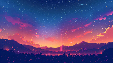 Wall Mural - illustration a summer music festival vector poster, featuring a crowd enjoying a concert under the stars,
