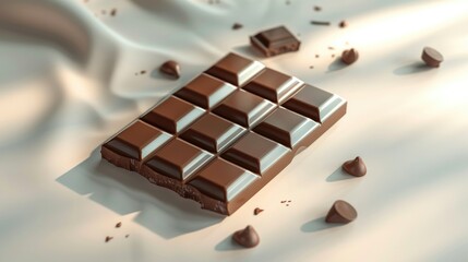 Wall Mural - A visually enticing 3D rendering of a milk chocolate bar isolated on a white background