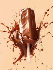 Wall Mural - Delicious vanilla ice cream popsicle with chocolate splash. Taste explosion