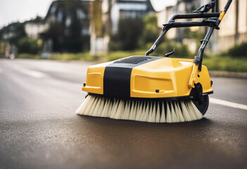 Wall Mural - 'nylon closeup road brush sweeper broom sweeping wheel street city cleaner cleaning cleanup rty equipment garbage industrial industry machine nobody truck urban vehicle'