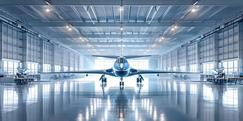 Poster - creative aircraft manufacturing facility using generative ai technology. concept aircraft design, ma