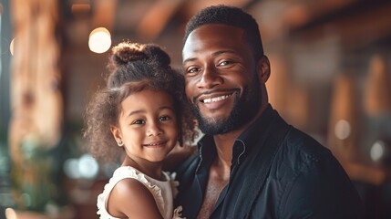 Black father and daughter smiling together