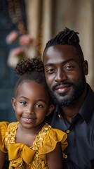 Wall Mural - Black father and daughter smiling together