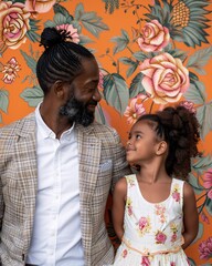 Wall Mural - African American father and daughter looking at each other