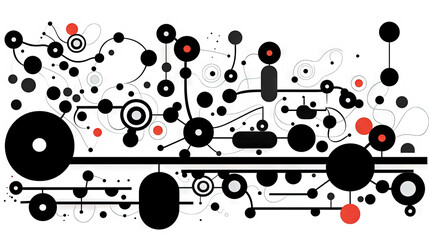 Poster - Geometric abstract background with black dots, circles and lines.