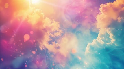 Gazing upward at the soft clouds and sun flare against a colorful blurred natural backdrop