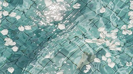 Poster -  White flowers float in water with a net in the center, featuring a white flower at its focal point