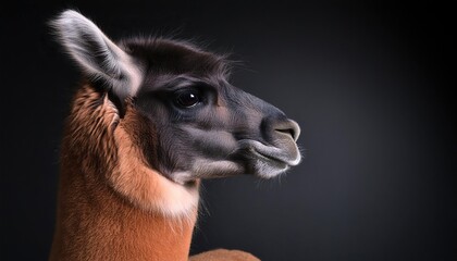 Wall Mural - Llamas close up head on black background