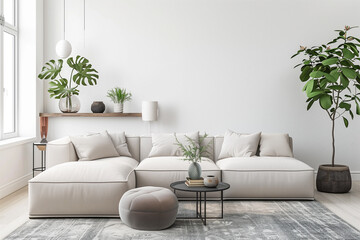 Sticker - Minimalist modern living room interior background Scandinavian style 3D render