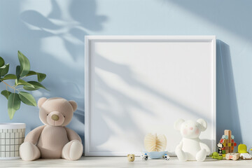 Sticker - Mock up frame in children room interior background 3D render