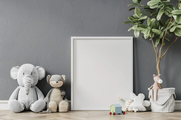 Sticker - Mock up frame in unisex children room interior background 3D render