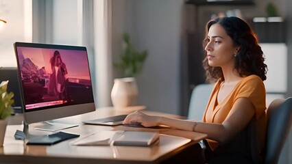 Poster - Woman Making Video Call on Computer Generative AI