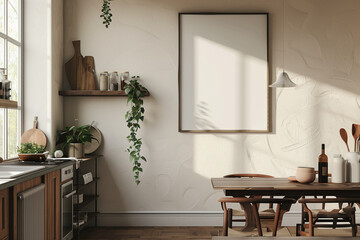 Wall Mural - Frame mockup in Scandinavian kitchen interior 3d render