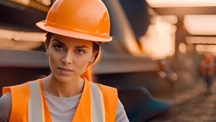 Poster - Woman Wearing Hard Hat at Construction Site Generative AI