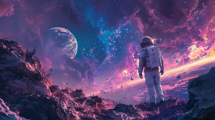 an astronaut exploring a surreal