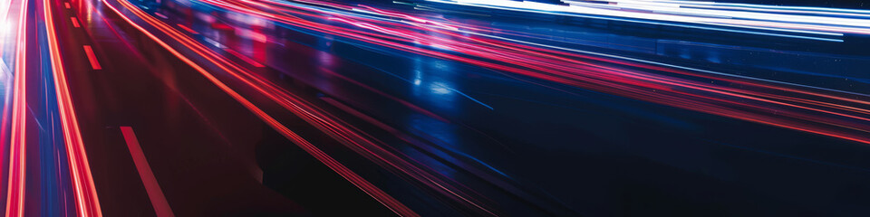 Wall Mural - Streaming Red and Blue Light Trails on Night Road