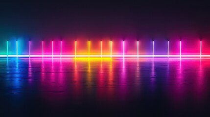 futuristic wallpaper with light reflections in neon colors on a black background