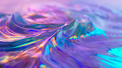 Wall Mural - A colorful, flowing wave of water with a purple hue. The water appears to be made of a shiny, metallic material