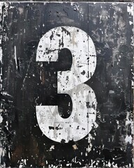 Wall Mural - 3 number in white distressed and grunge style on a black background