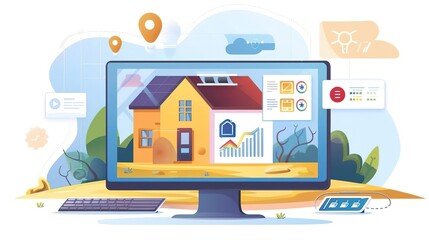 High-tech home energy dashboard, solar power usage, clear screen, vibrant noon light, close-up isolated on soft plain pastel solid background