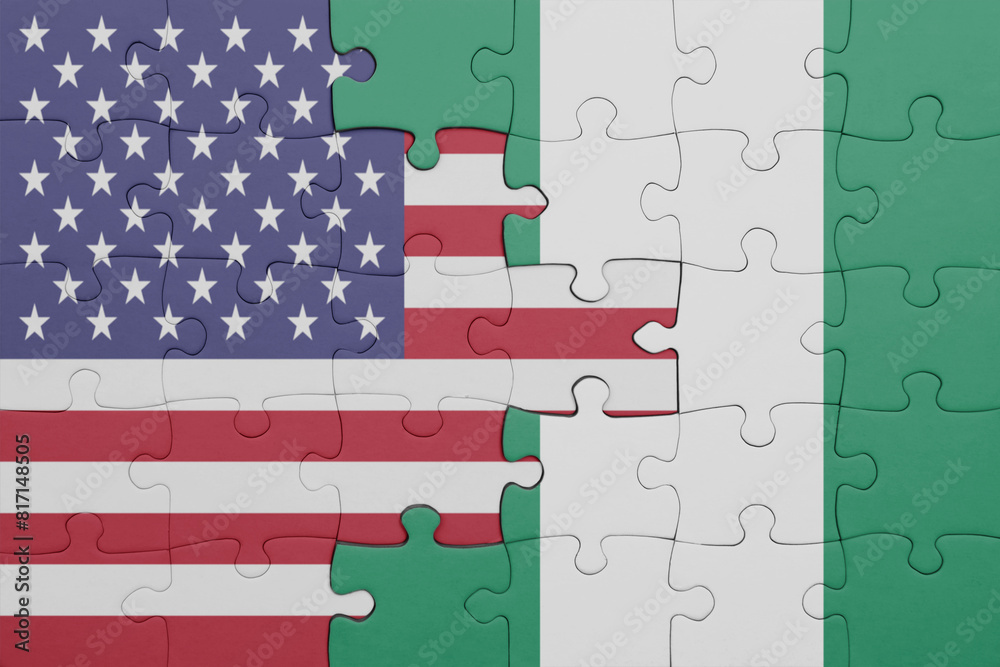 puzzle with the colourful national flag of nigeria and flag of united ...