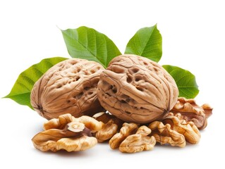 walnuts, very realist and professional setting, isolated on a white background