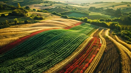 Poster - Breathtaking Countryside Landscape with Winding Road and Vibrant Seasonal Vegetation