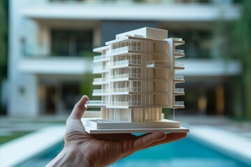 Wall Mural - a model of a luxury apartment building in front of a swimming pool