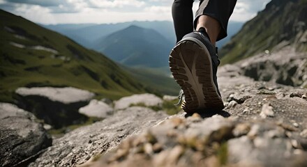 person with hiking shoes in the mountain.