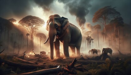 ajestic elephants amidst deforestation impacting wildlife conservation