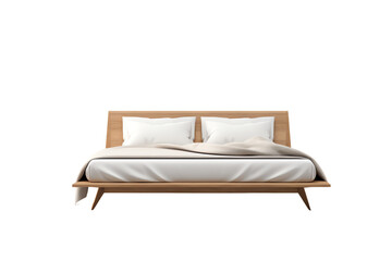 **The bed is made of wood. It has a natural finish. The bed has a white mattress and two white pillows.**