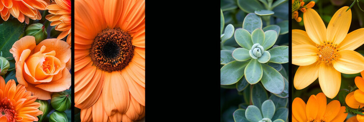 Canvas Print - collage of orange and yellow flowers against a backdrop of green foliage