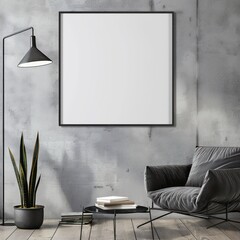 Wall Mural - blank framed canvas mockup, square frame on wall of modern apartment