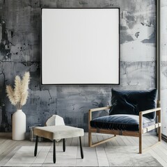 Wall Mural - blank framed canvas mockup, square frame on wall of modern apartment