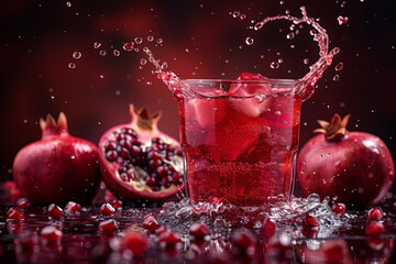 Poster - A glass of pomegranate juice with splashes 