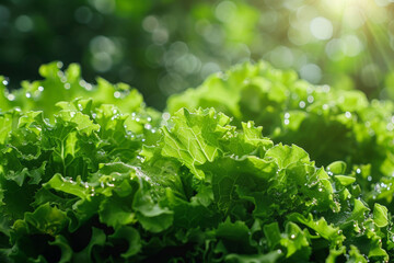 Poster - Detailed view of fresh green lettuce vegetable in close-up shot, showcasing its vibrant colors and intricate leaf structure